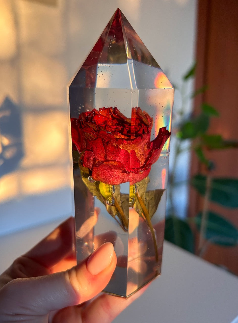 Dried Rose Resin Crystal Tower