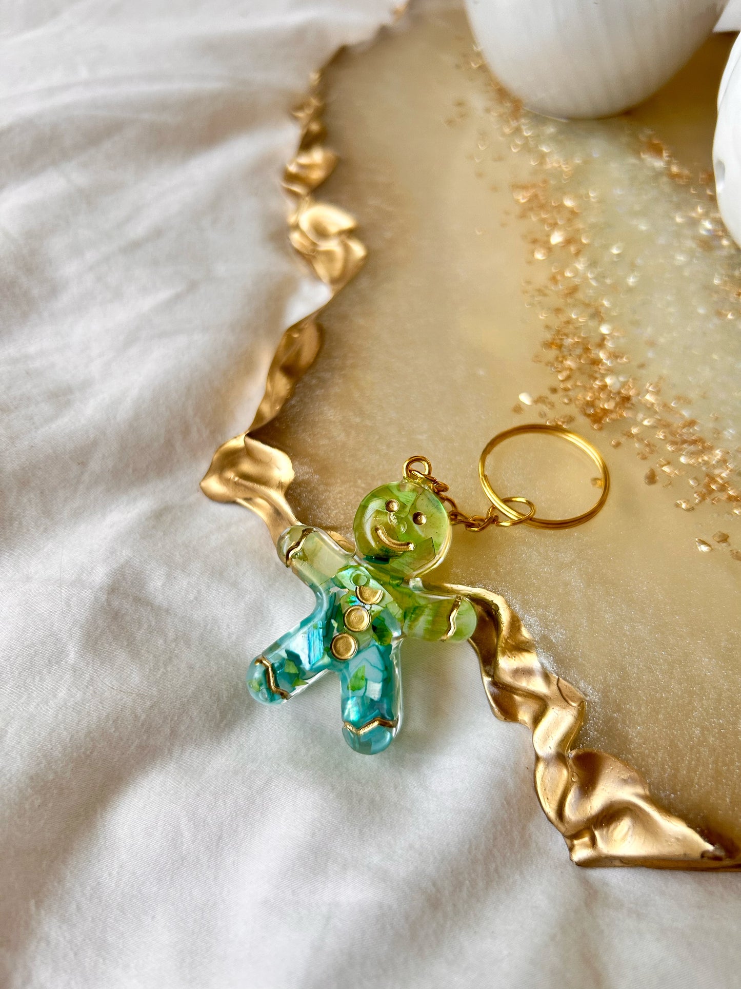 Green and Teal Resin Gingerbread Man Keychain