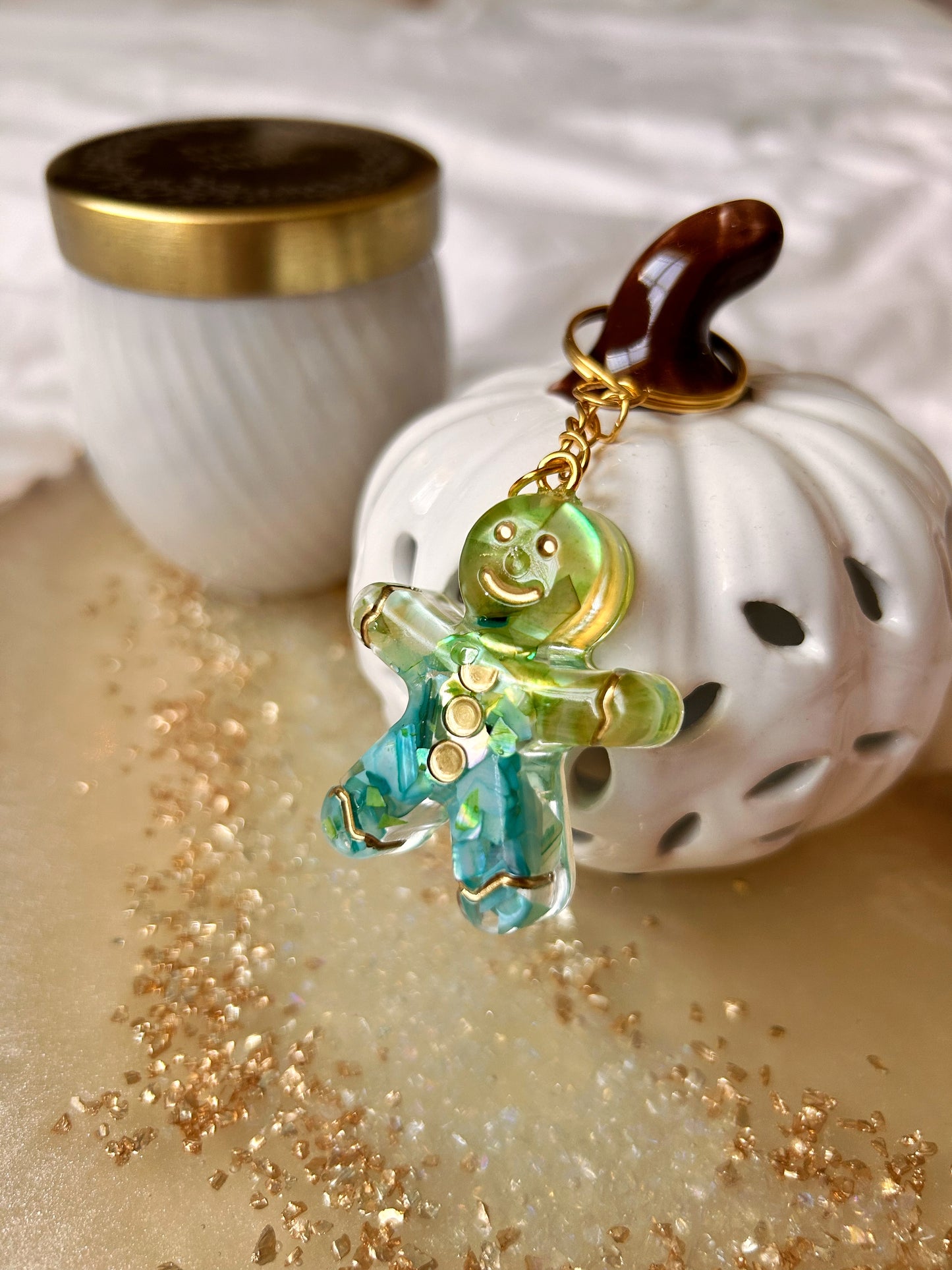 Green and Teal Resin Gingerbread Man Keychain