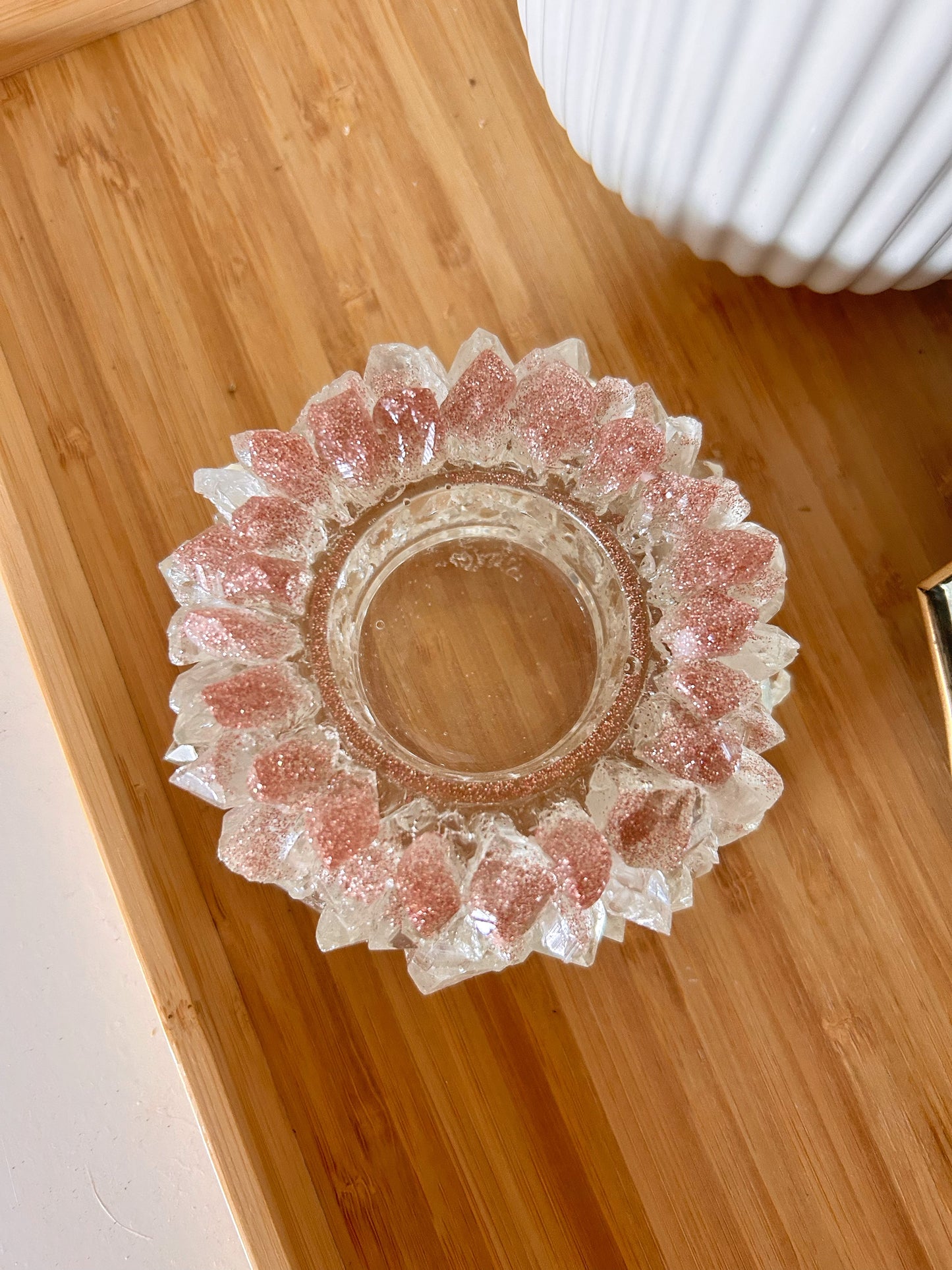 Rose Gold Ombre Resin Crystal Candle Holder