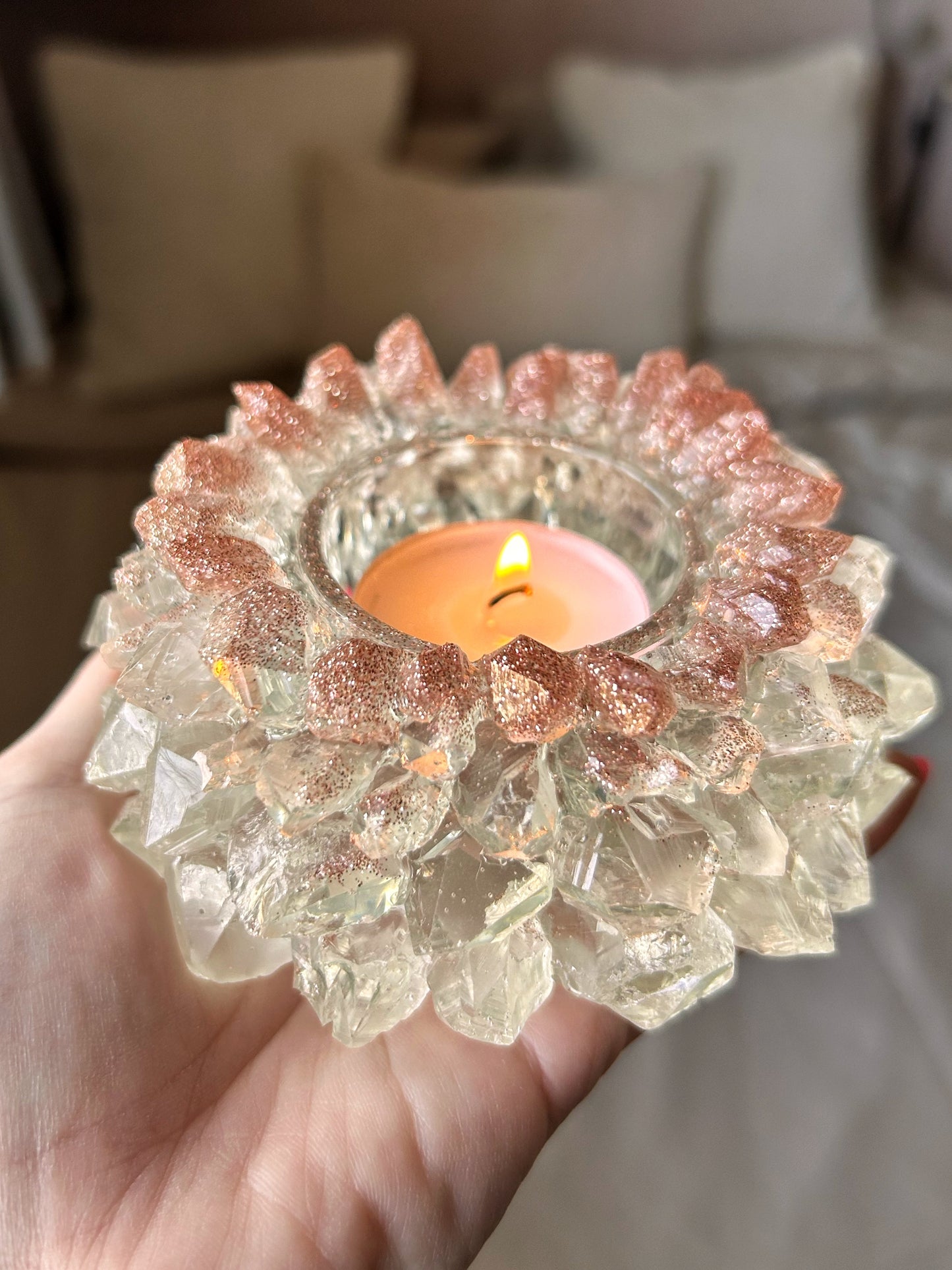 Rose Gold Ombre Resin Crystal Candle Holder