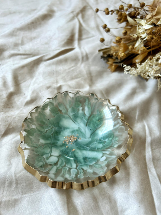 Green and Gold Bloom Resin Jewelry Dish
