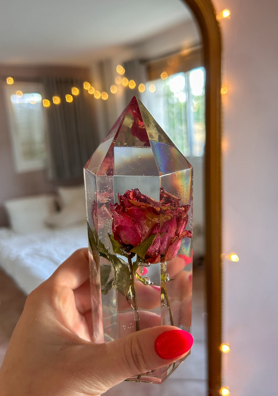 Dried Rose Resin Crystal Tower