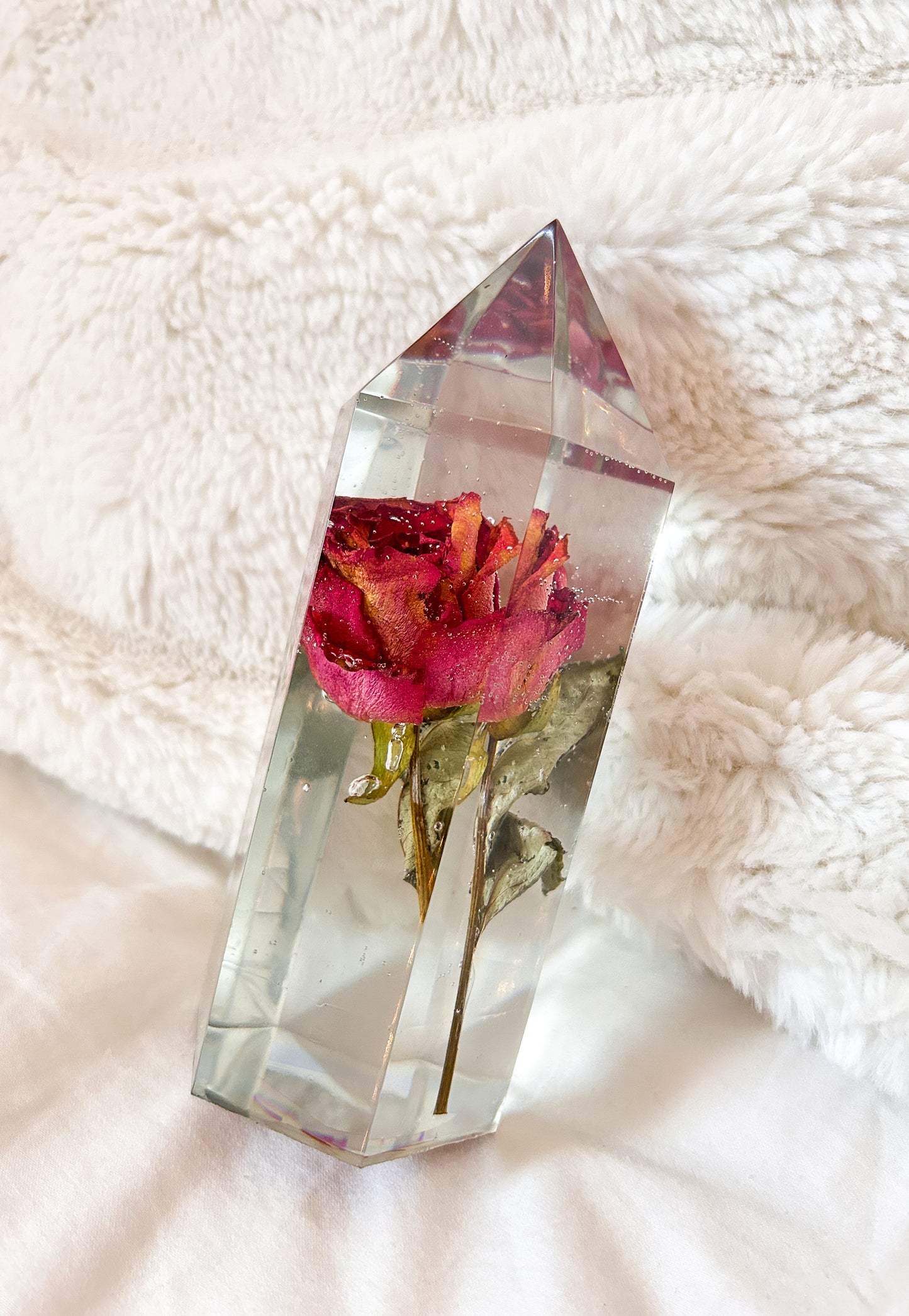 Dried Rose Resin Crystal Tower