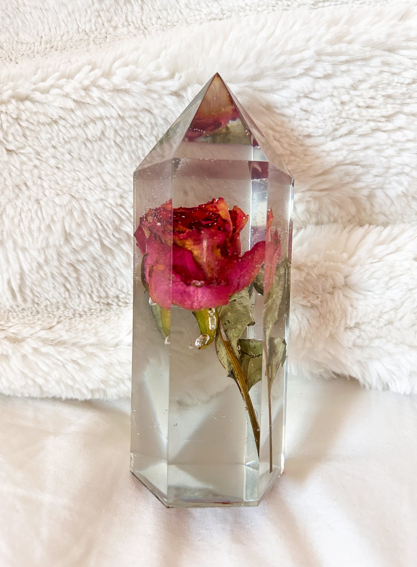 Dried Rose Resin Crystal Tower