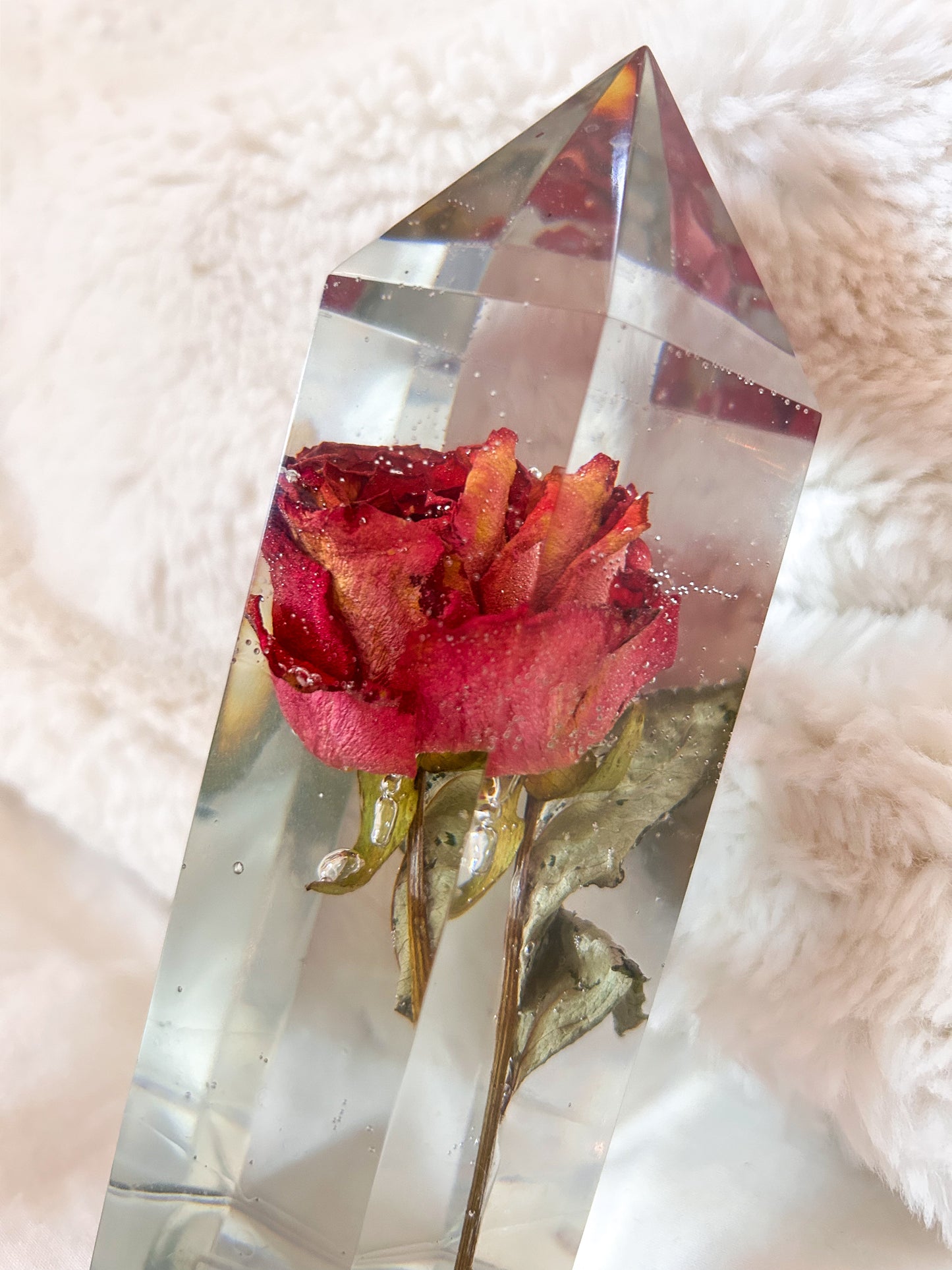 Dried Rose Resin Crystal Tower