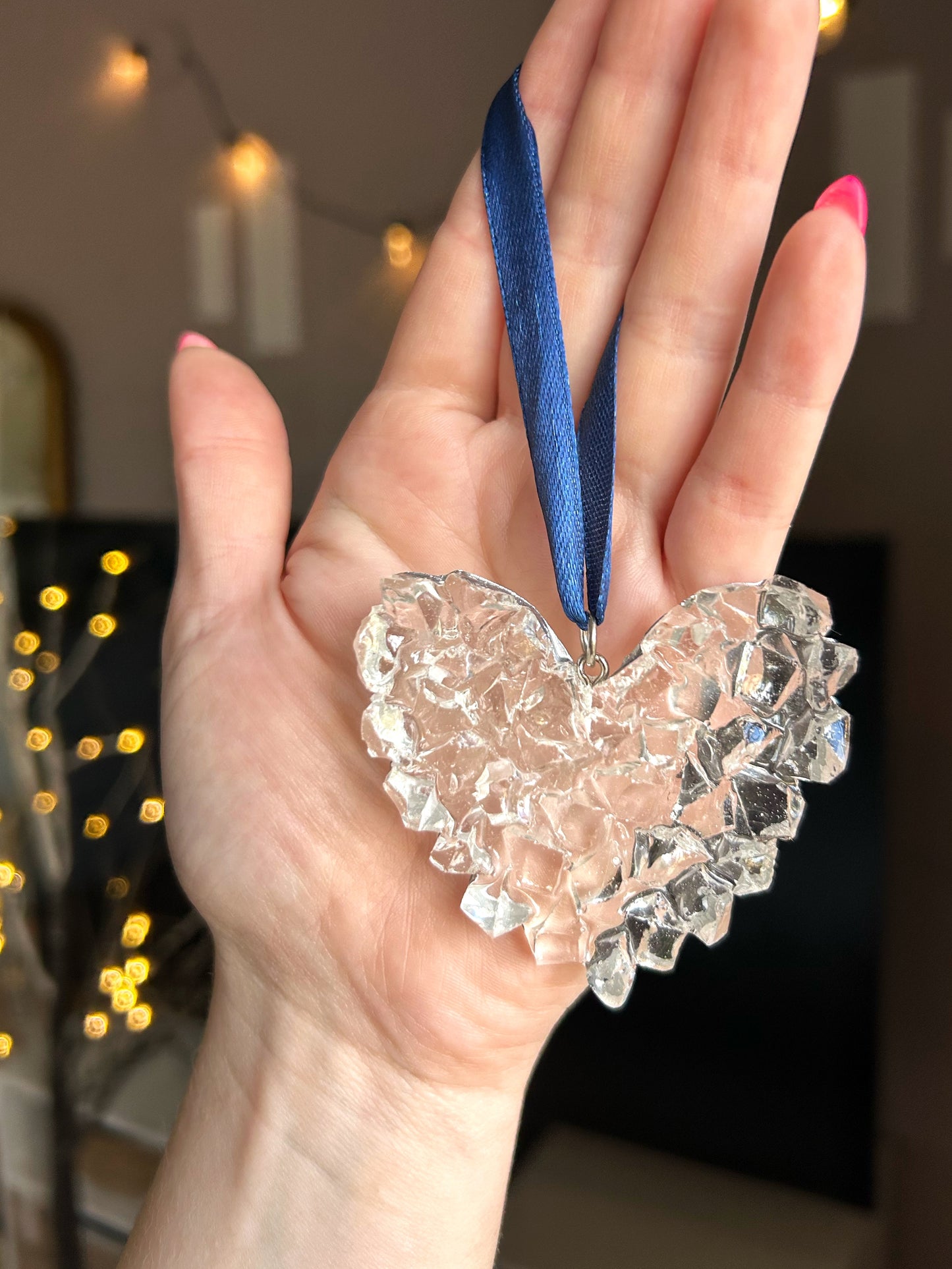 Crystal Resin Navy Ribbon Heart Christmas Ornament