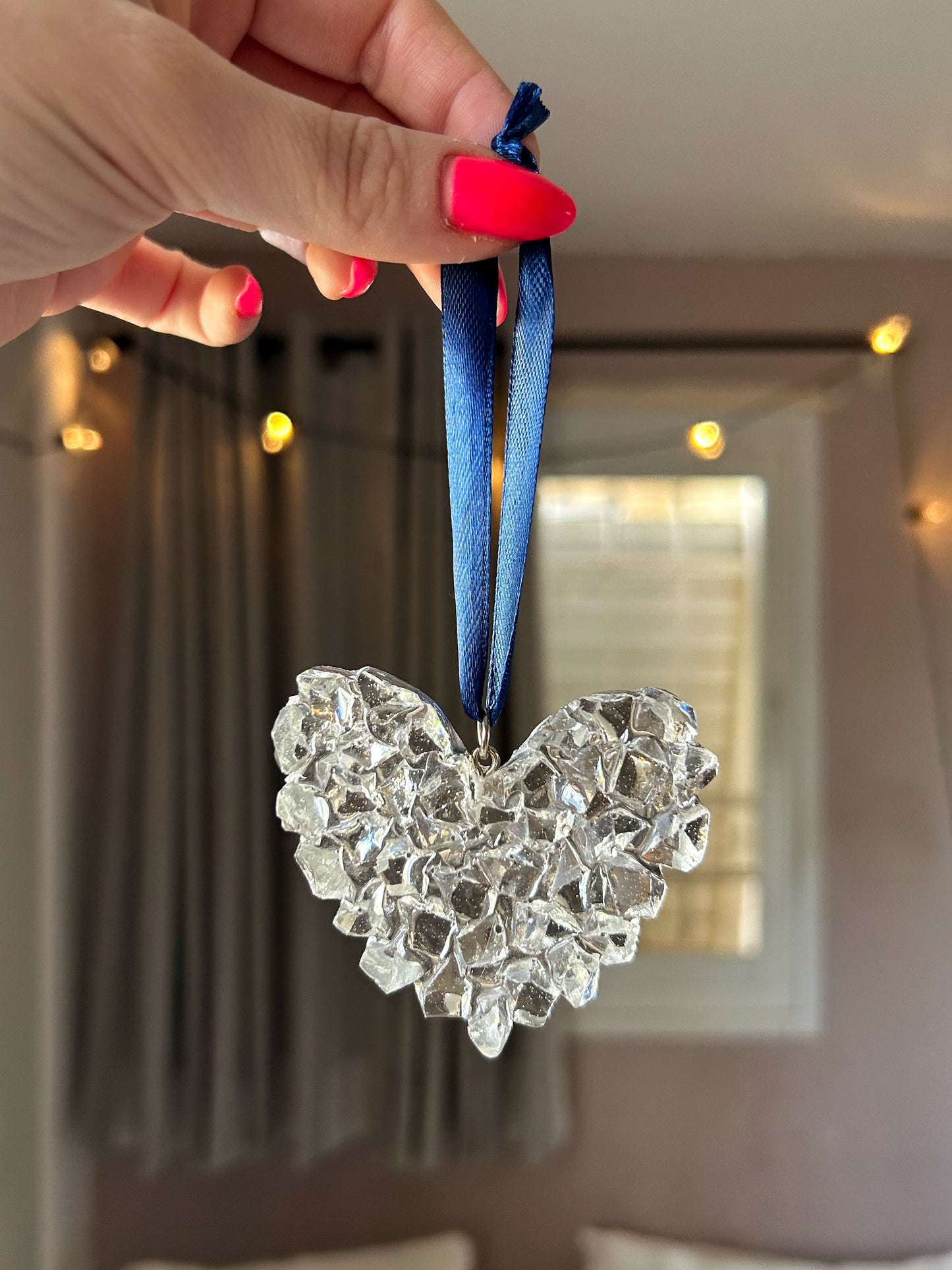 Crystal Resin Navy Ribbon Heart Christmas Ornament