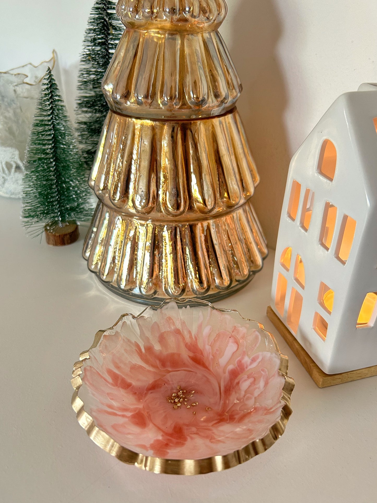 Red, Pink and Gold Bloom Resin Jewelry Dish