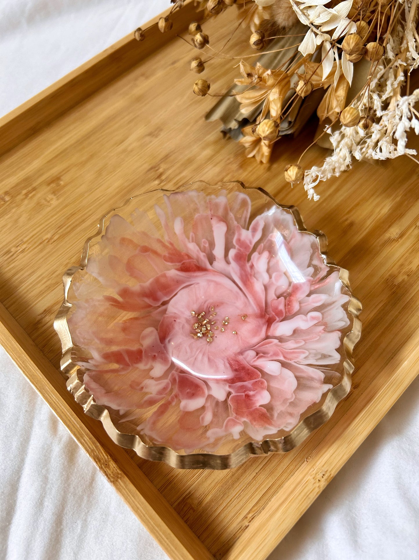 Red, Pink and Gold Bloom Resin Jewelry Dish