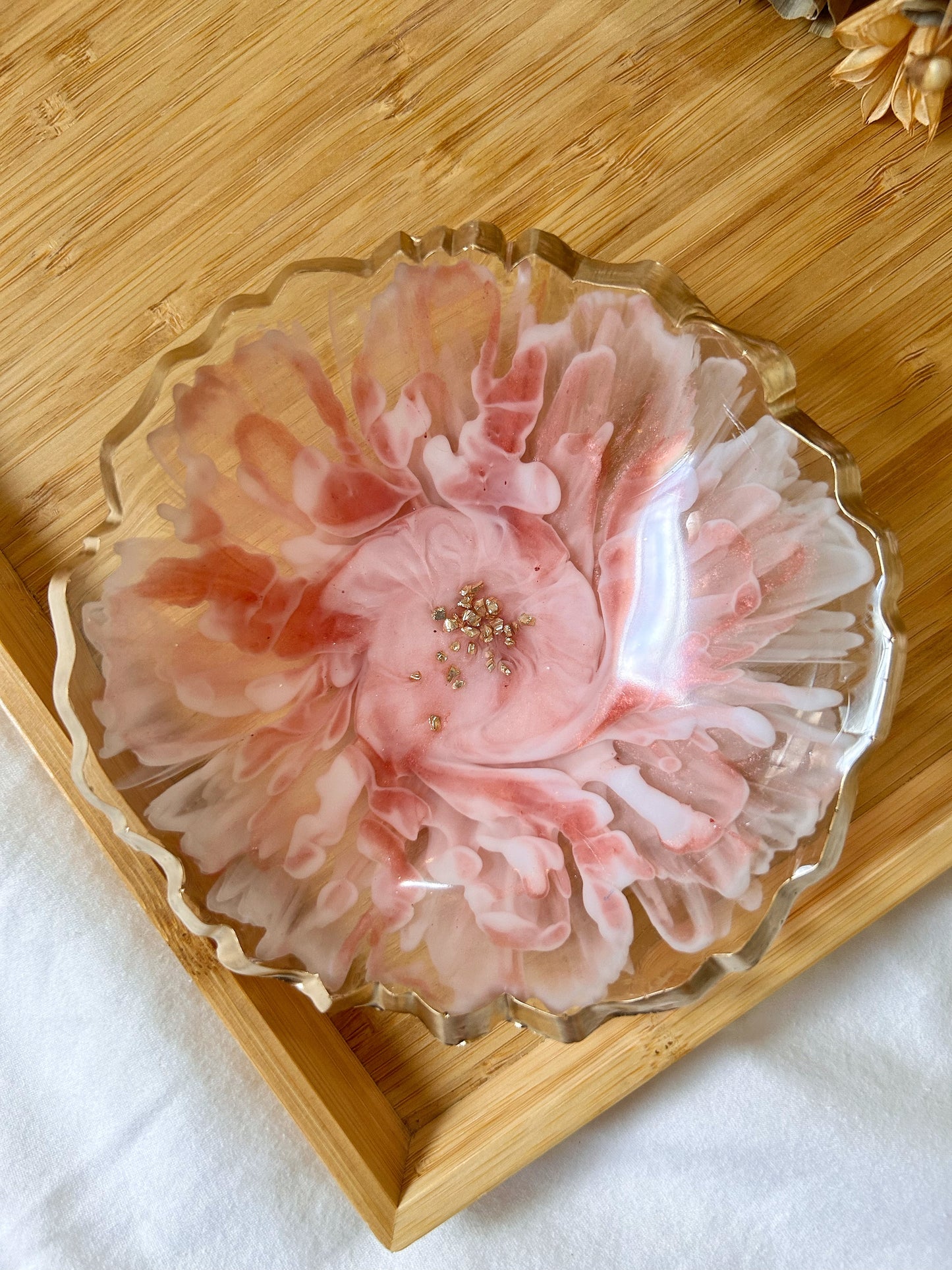 Red, Pink and Gold Bloom Resin Jewelry Dish