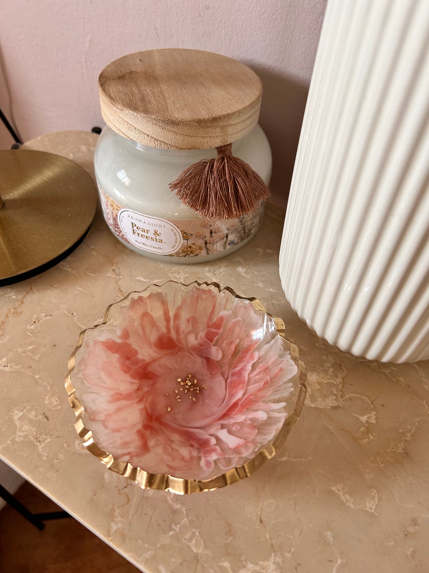 Red, Pink and Gold Bloom Resin Jewelry Dish