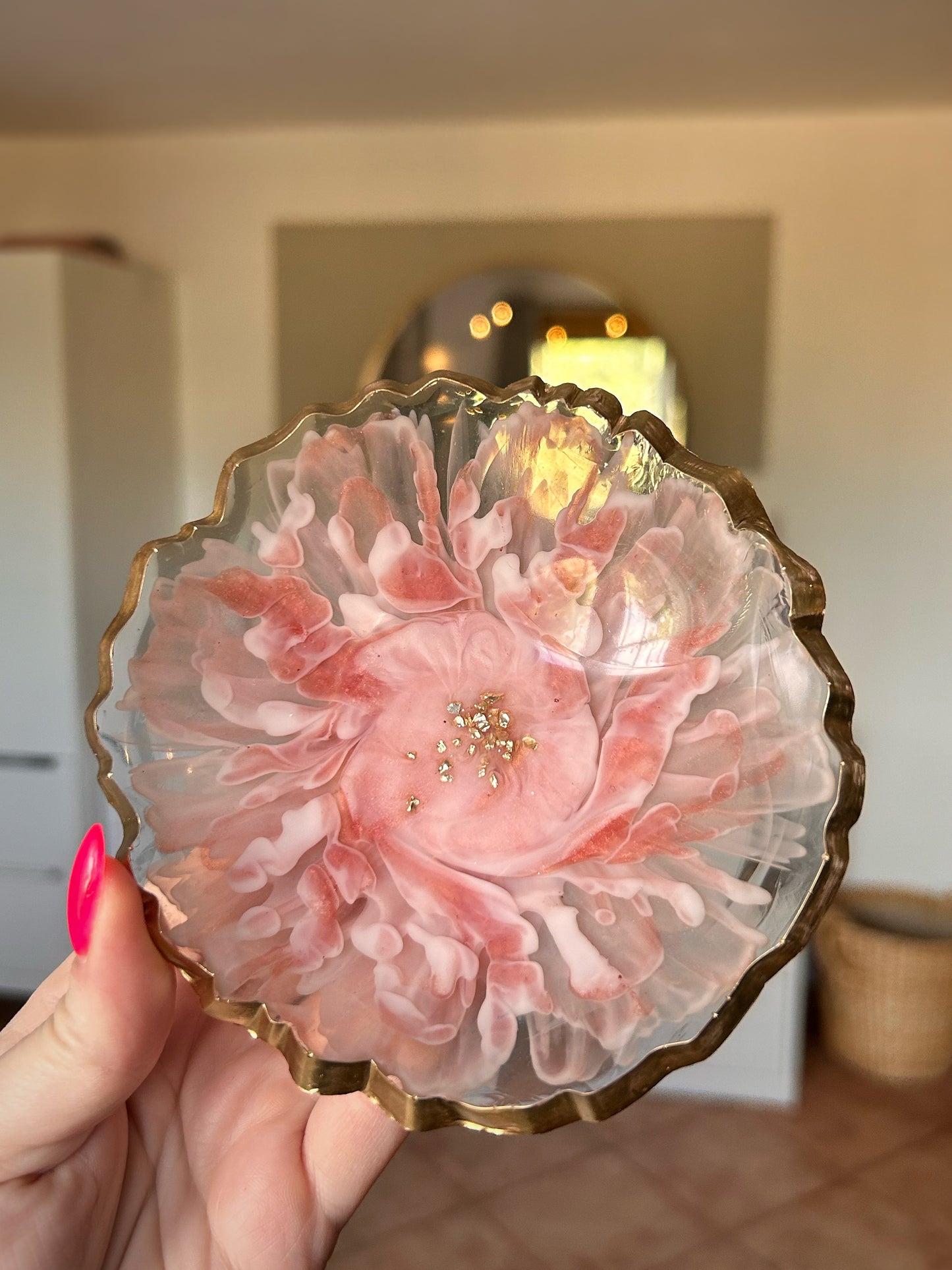 Red, Pink and Gold Bloom Resin Jewelry Dish