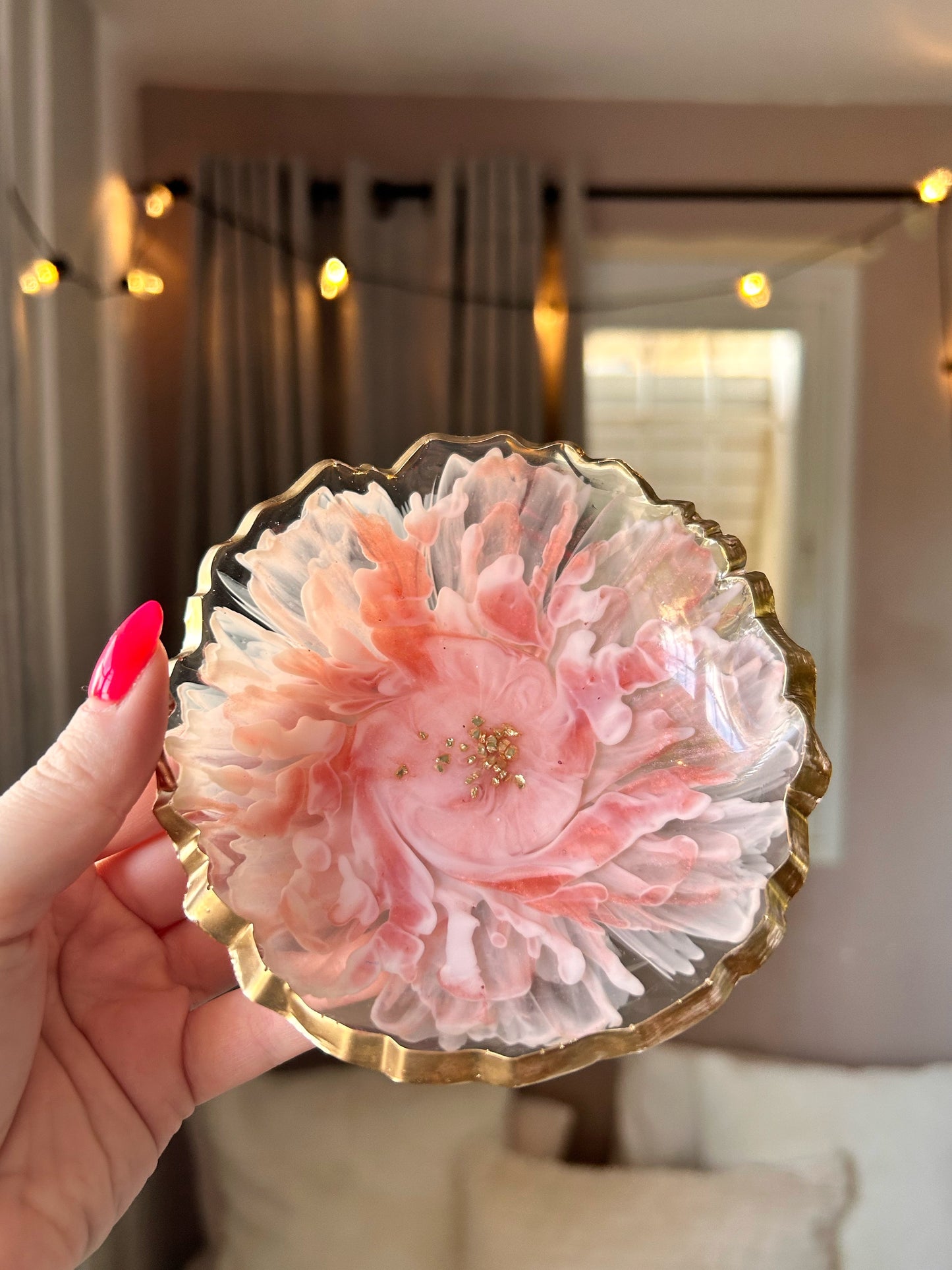 Red, Pink and Gold Bloom Resin Jewelry Dish