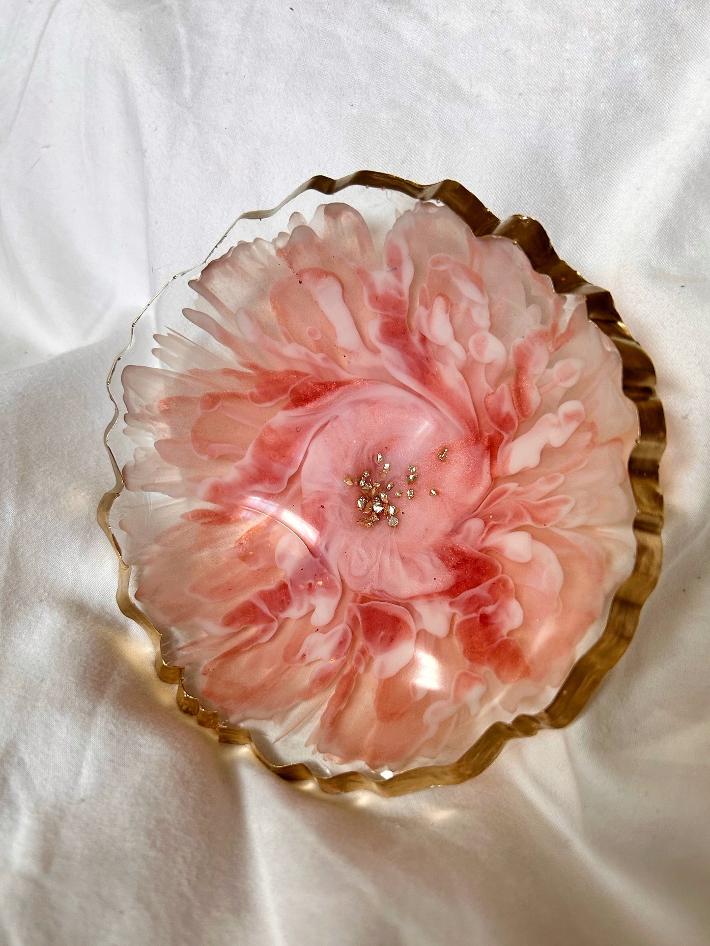 Red, Pink and Gold Bloom Resin Jewelry Dish