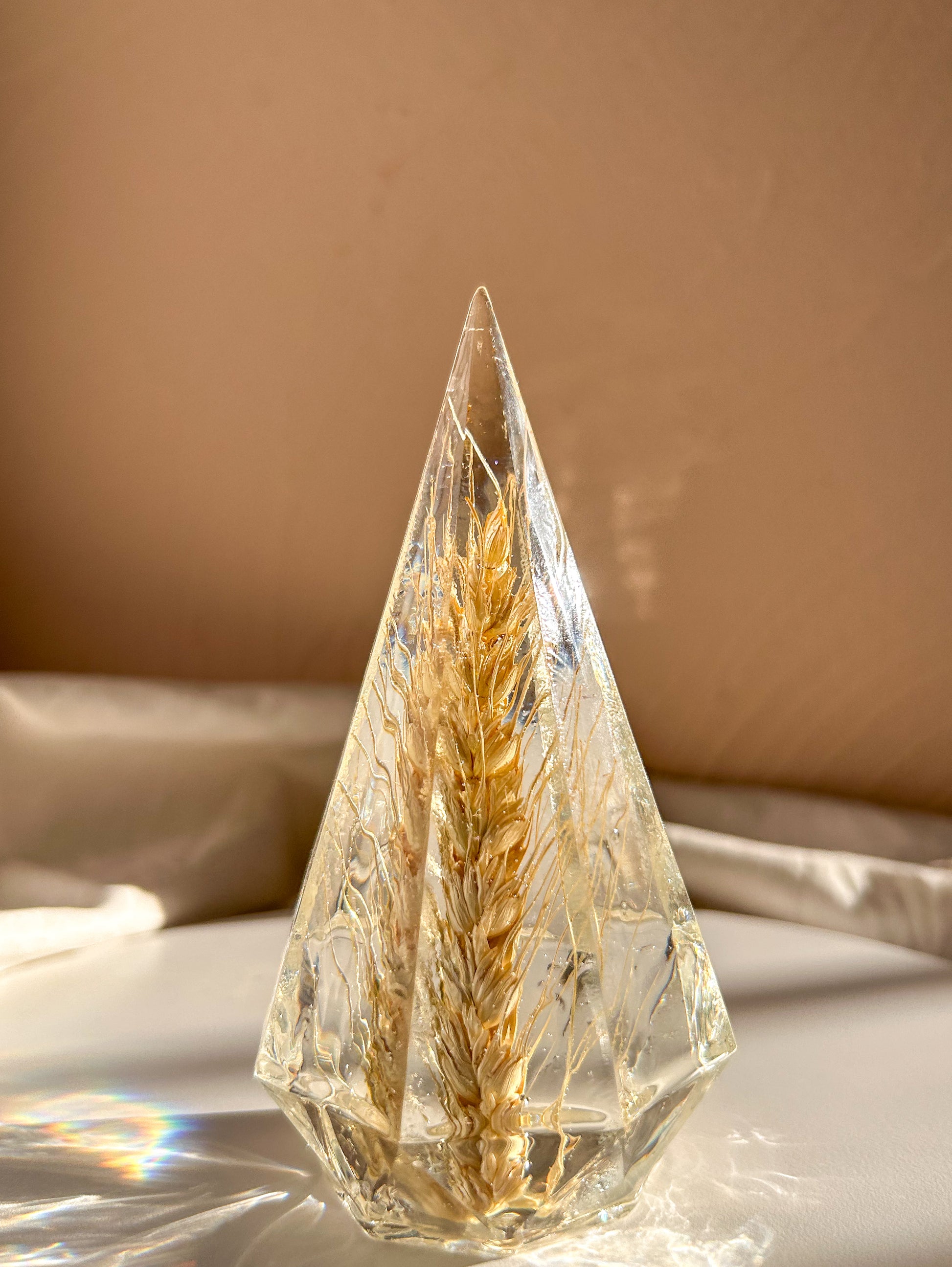 a beautiful handmade resin ring tree featuring wheat. perfect for displaying rings, a unique botanical gift. beautiful vanity, bedroom, bathroom, office, tabletop, nightstand decor. Great as a unique gift for a loved one.