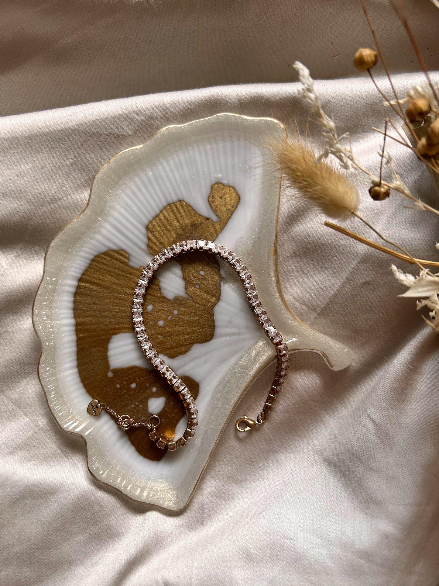 Gold and Cream Ginkgo Leaf Jewelry Dish