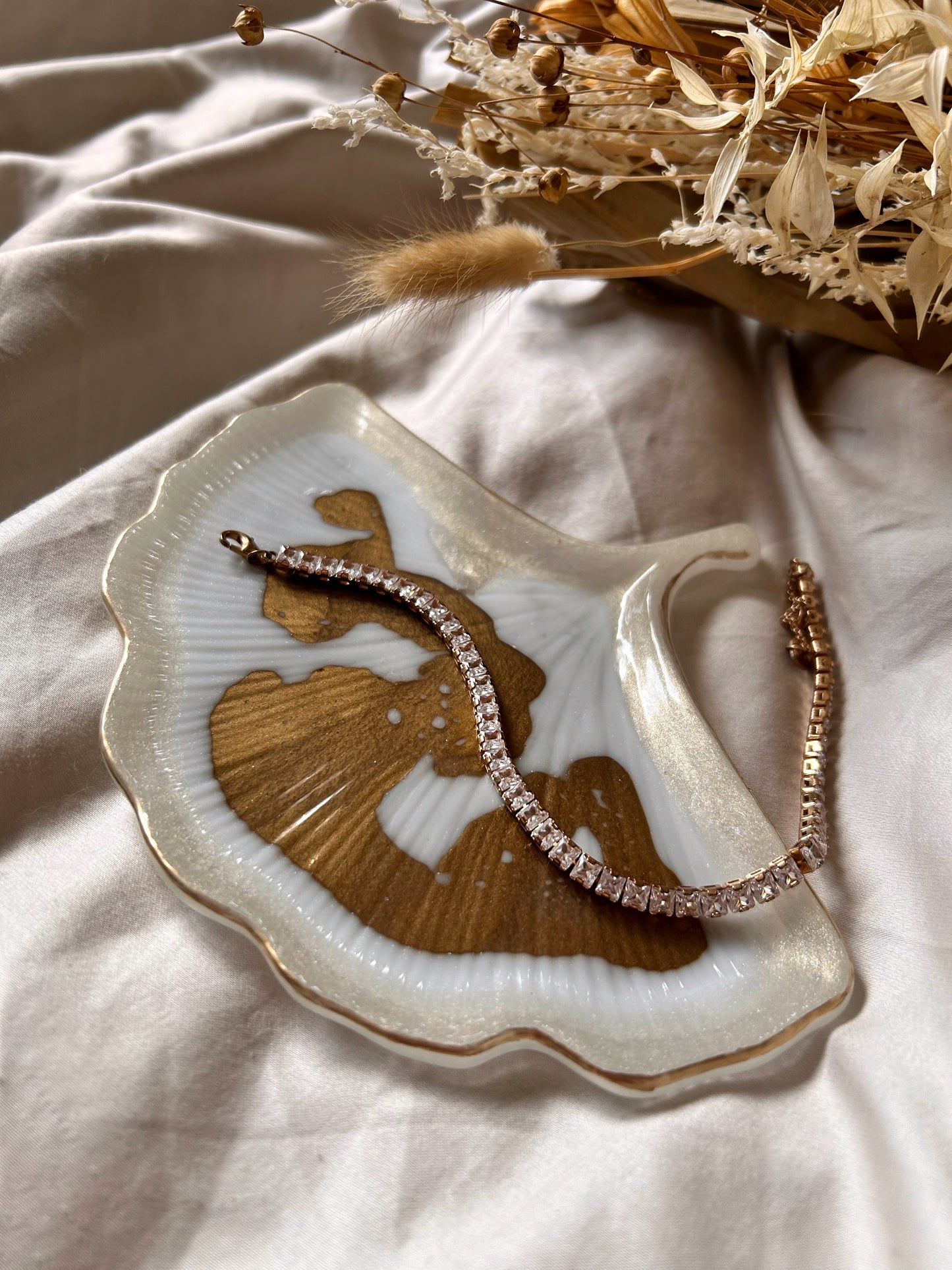 Gold and Cream Ginkgo Leaf Jewelry Dish