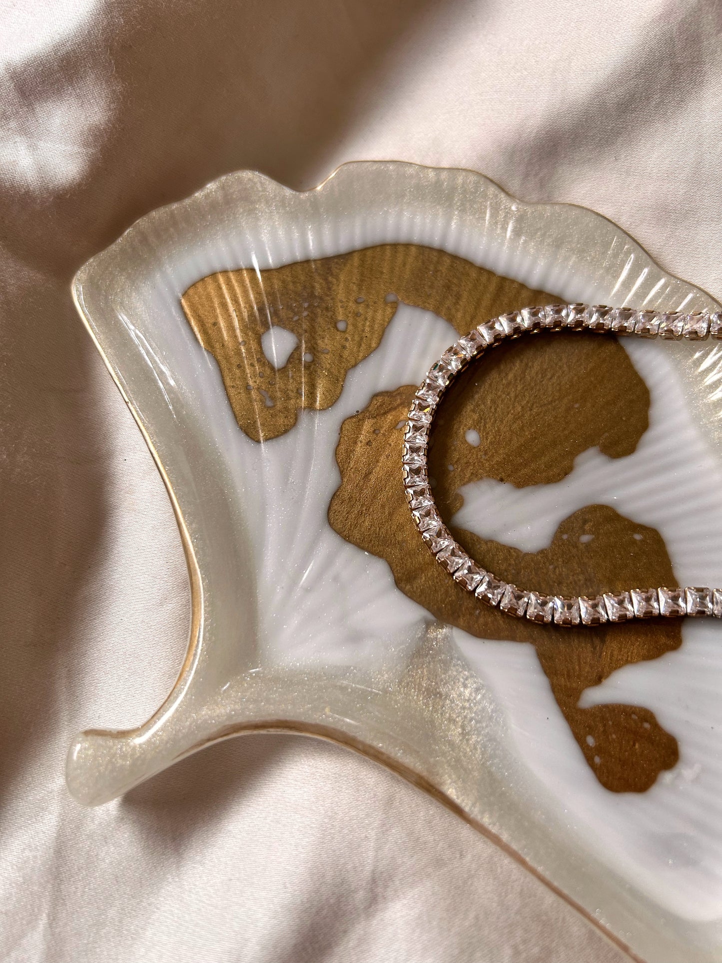 Gold and Cream Ginkgo Leaf Jewelry Dish