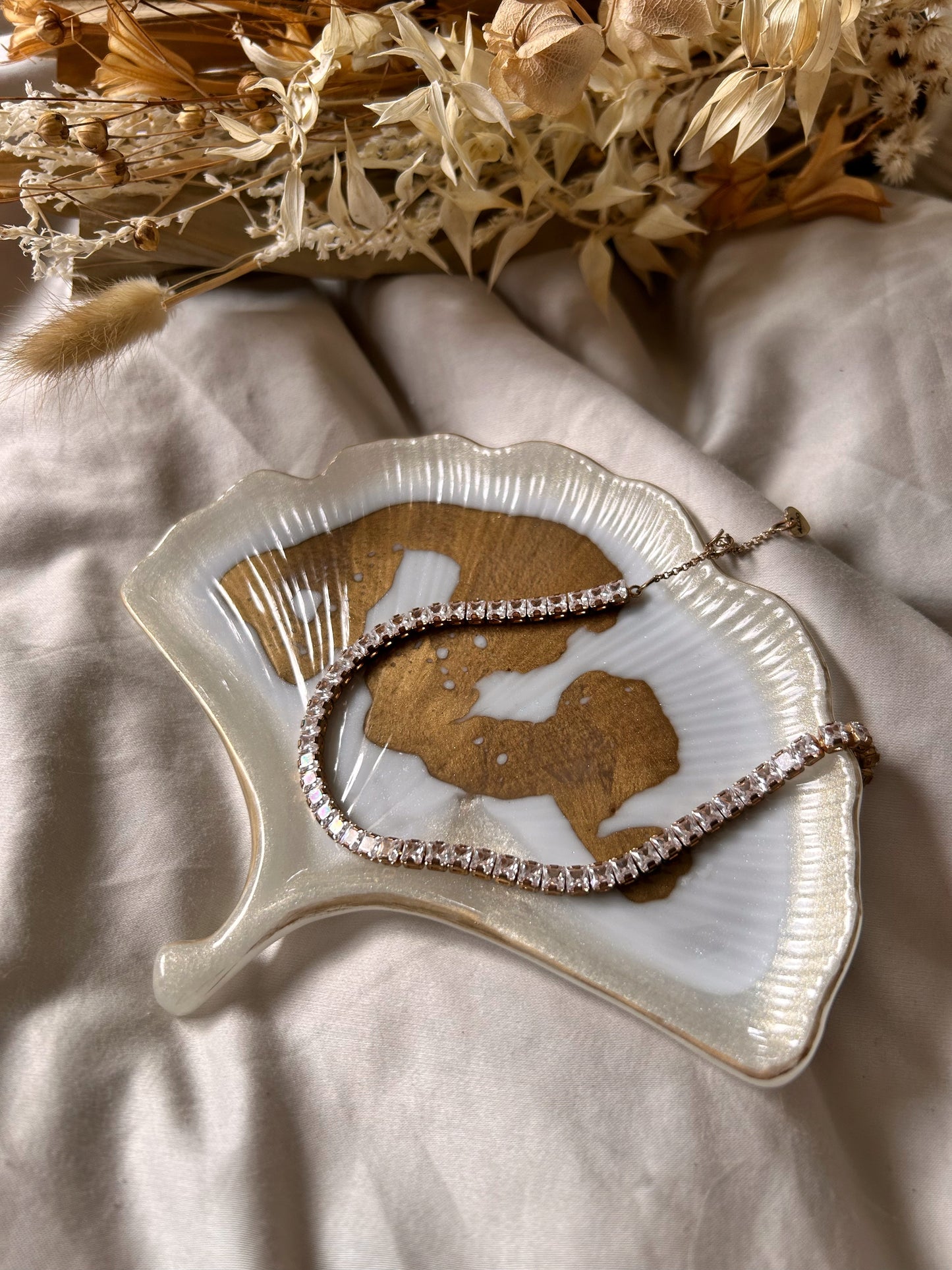 Gold and Cream Ginkgo Leaf Jewelry Dish