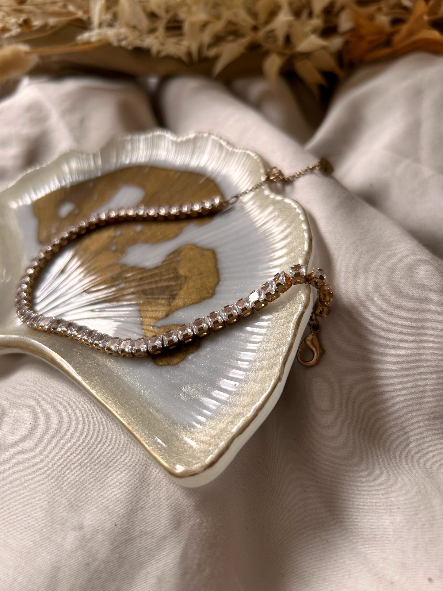 Gold and Cream Ginkgo Leaf Jewelry Dish