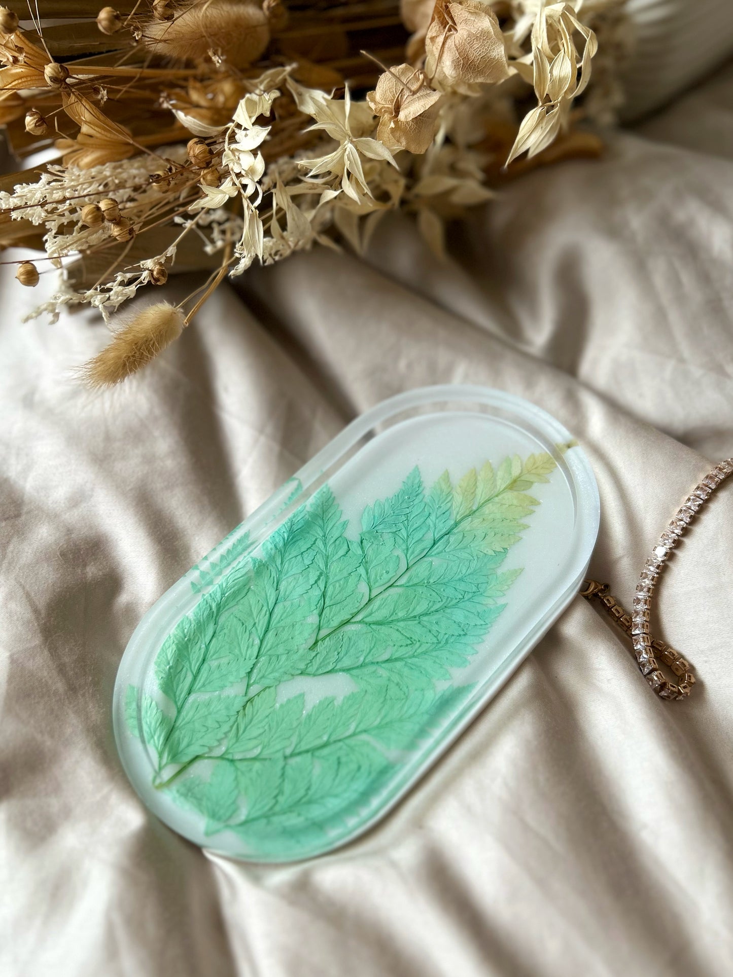 Teal Leaf Oval Tray