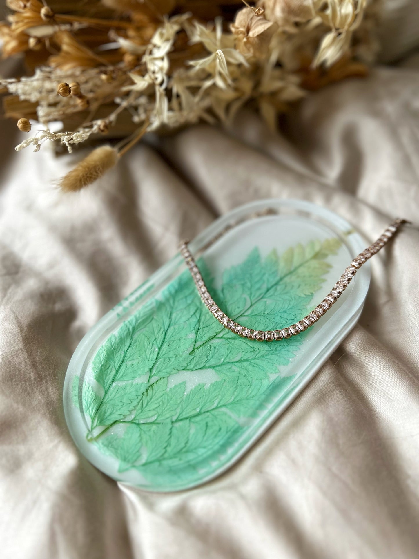 Teal Leaf Oval Tray