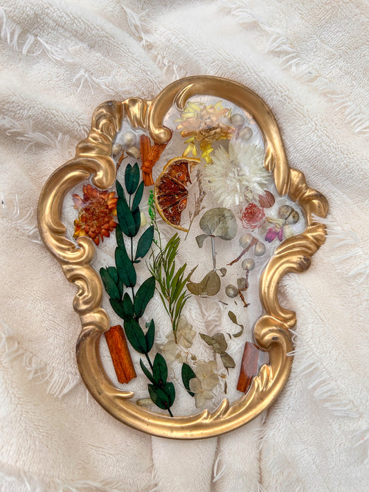 Golden Vintage Botanical Jewelry Tray