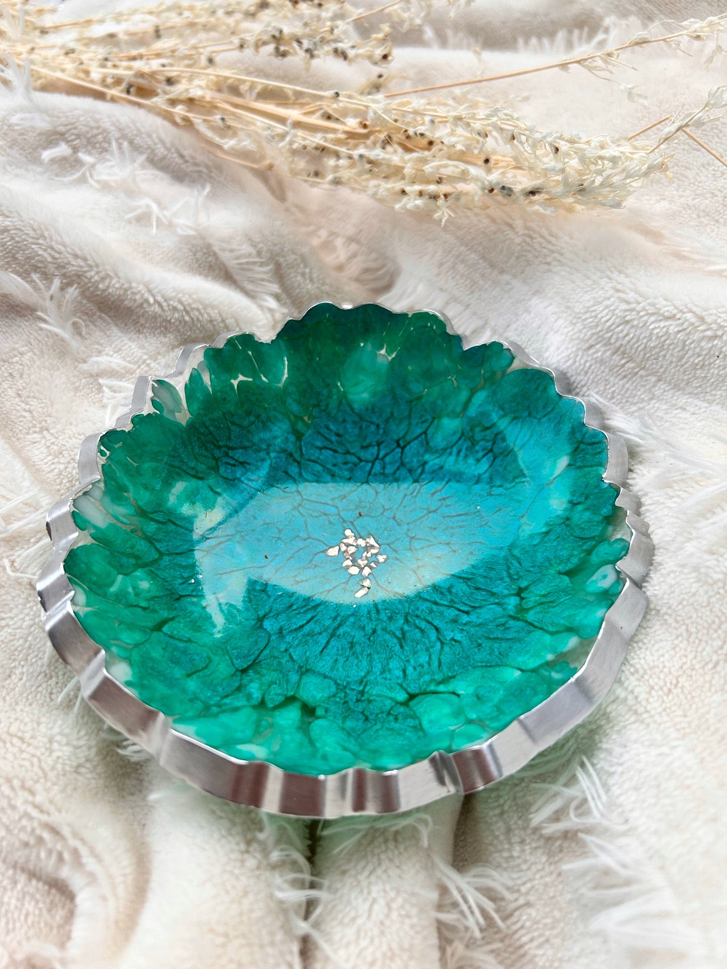 Silver and Teal Jewelry Bowl