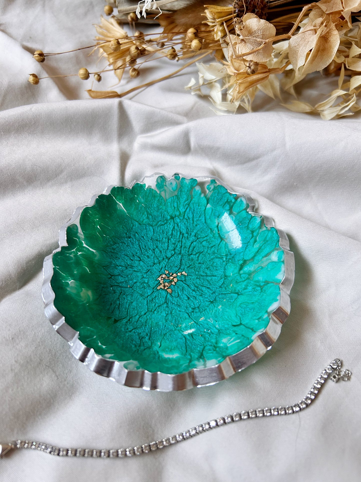 Silver and Teal Jewelry Bowl