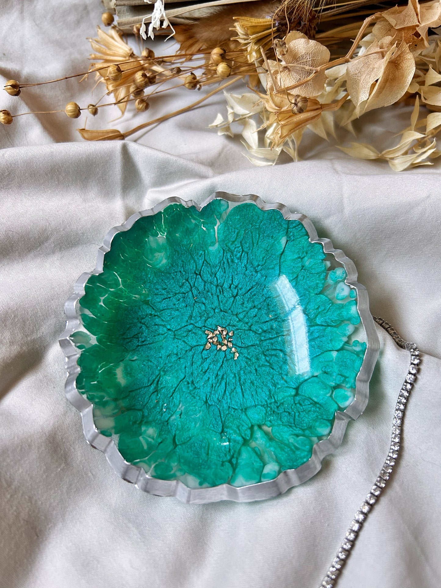 Silver and Teal Jewelry Bowl