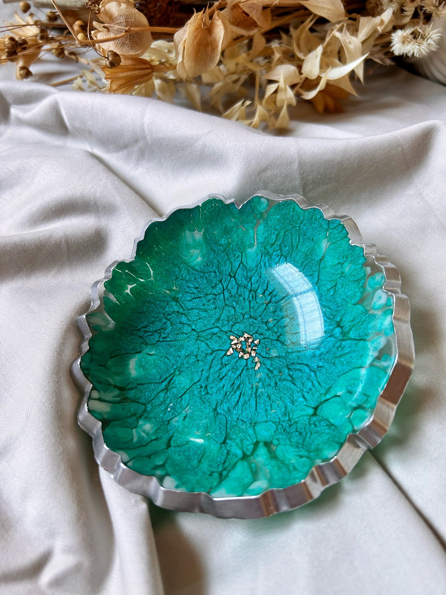 Silver and Teal Jewelry Bowl