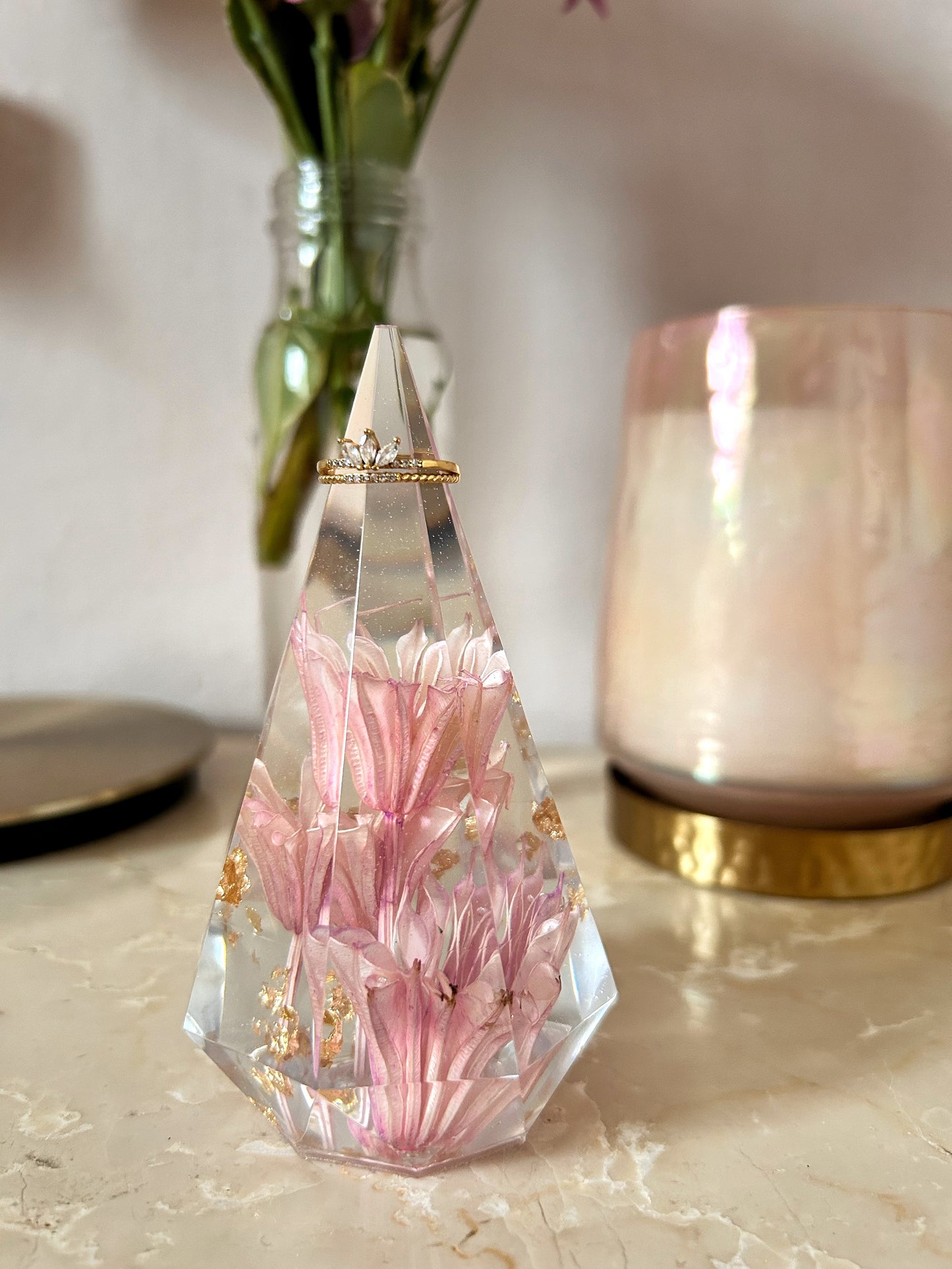 Pink and Gold Crystal Ring Tree