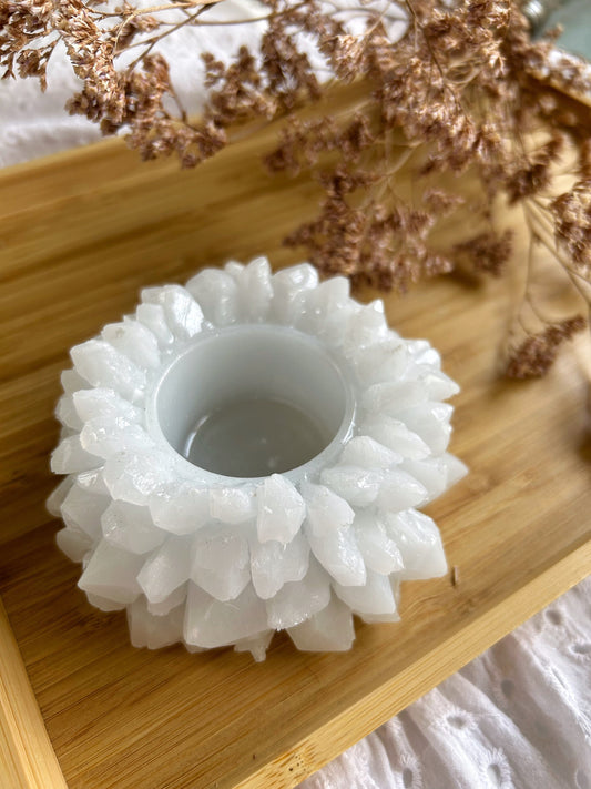 Handmade White Resin Crystal Candle and Ring Holder