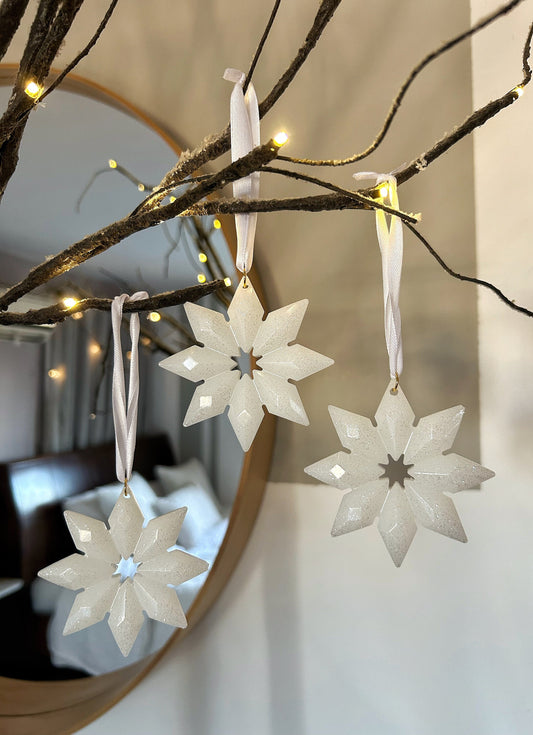 Conjunto de adornos navideños, Decoración de árbol de Navidad hecha a mano, Estrella Xmess, Adornos navideños blancos, Cristal, Idea de regalo de Navidad, Adornos