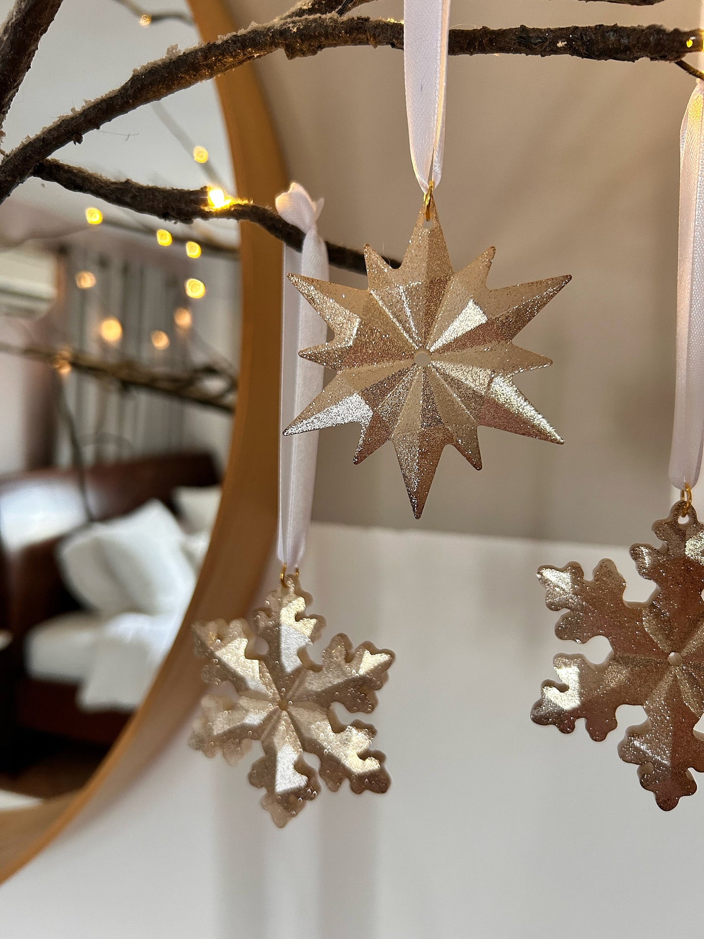 Adornos navideños Decoración del árbol de Navidad Idea de regalo de Navidad Conjunto de adornos Decoración navideña Estrellas navideñas Adornos colgantes Conjunto de decoración dorada