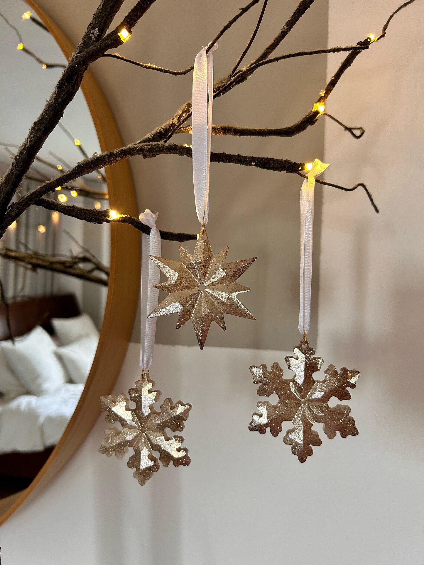 Christmas Ornaments Christmas Tree Decor Christmas Gift Idea Ornament Set Holiday Decor Christmas Stars Hanging Baubles Golden Decor Set